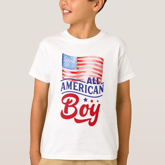 赤い白と青の旗全アメリカの少年Tシャツ Tシャツ (正面)