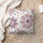 赤い白と青の星と花火 クッション (ブランケット)