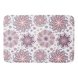 赤い白と青の星と花火 バスマット
