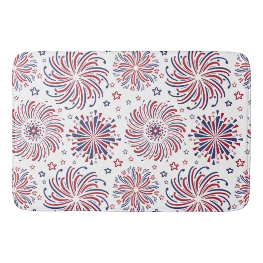 赤い白と青の星と花火 バスマット (正面)