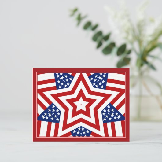 赤い白と青の星デザインを追加文字 ポストカード (スタンド正面)