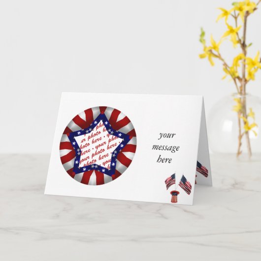 赤い白と青の星形のフォトフレーム カード (黄色い花)