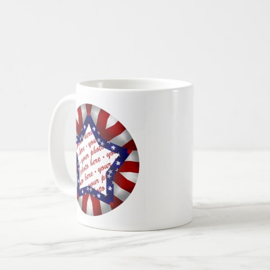 赤い白と青の星形のフォトフレーム コーヒーマグカップ (正面左)