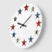 赤い白と青の星 ラージ壁時計 (傾斜)