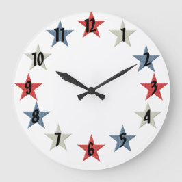 赤い白と青の星 ラージ壁時計