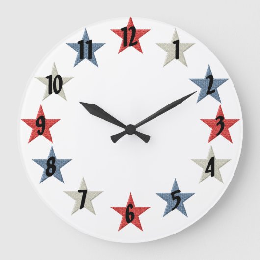 赤い白と青の星 ラージ壁時計 (正面)