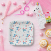 赤い白と青の水の色の星模様の正方形 ペーパープレート (パーティー)