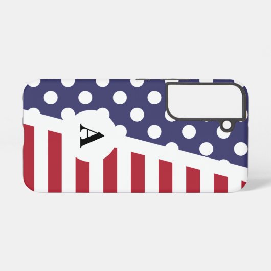 赤い白と青の水玉模様とストライプパターン SAMSUNG GALAXYケース (裏面横)