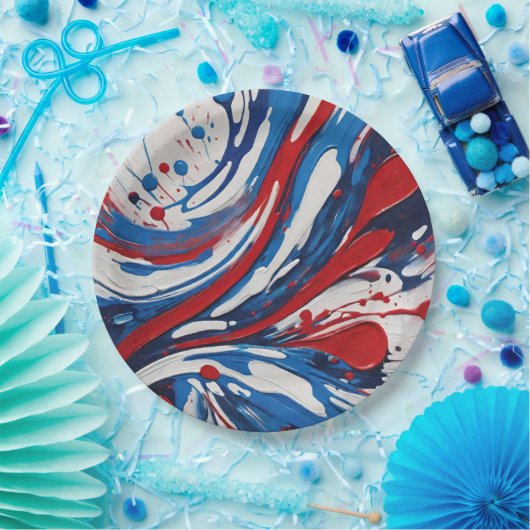 赤い白と青の注絵を描流旋回 ペーパープレート (パーティー)