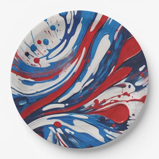 赤い白と青の注絵を描流旋回 ペーパープレート (正面)