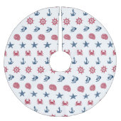 赤い白と青の海のシンボルパターン ブラッシュドポリエステルツリースカート (正面)