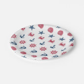 赤い白と青の海のシンボルパターン ペーパープレート (アングル)