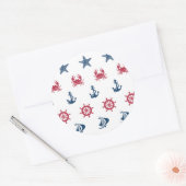 赤い白と青の海のシンボルパターン ラウンドシール (封筒)