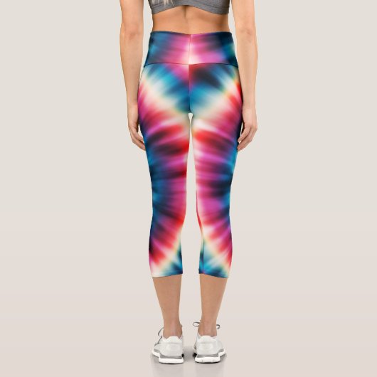 赤い白と青の絞り染め数々のカラーのパターン カプリレギンス (裏面)