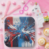 赤い白と青の絵を描(ばちゃばちゃ)跳ねるとドリップ ペーパープレート (パーティー)