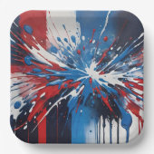 赤い白と青の絵を描(ばちゃばちゃ)跳ねるとドリップ ペーパープレート (正面)