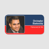 赤い白と青の背景のカスタム写真 名札 (正面)