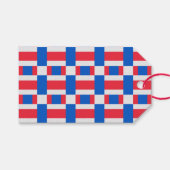 赤い白と青の色のブロックされたプリント ギフトタグ (正面(横))