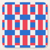 赤い白と青の色のブロックされたプリント スクエアペーパーコースター (正面)