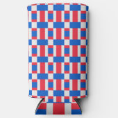 赤い白と青の色のブロックされたプリント スリム缶クーラー (正面)