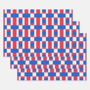 赤い白と青の色のブロックされたプリント ラッピングペーパーシート