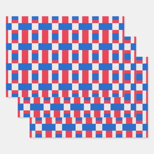 赤い白と青の色のブロックされたプリント ラッピングペーパーシート (セット)