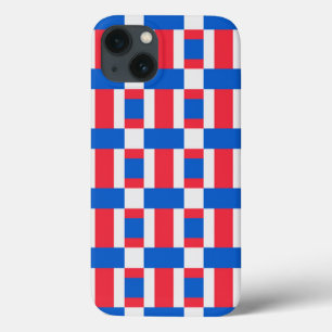 赤い白と青の色のブロックされたプリント iPhone 13ケース
