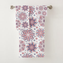 赤い白と青の花火と星 バスタオルセット