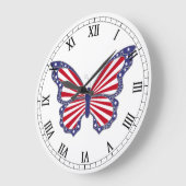 赤い白と青の蝶のローマ数字の時計 ラージ壁時計 (傾斜)