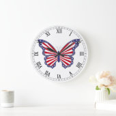 赤い白と青の蝶のローマ数字の時計 ラージ壁時計 (ホーム)
