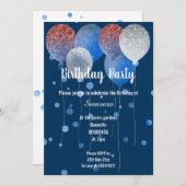 赤い白と青の誕生日バルーンネイビースポット 招待状 (正面/裏面)