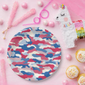 赤い白と青の迷彩 ペーパープレート (パーティー)