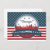 赤い白と青の風景 |イリノイ州シカゴ ポストカード (正面/裏面)