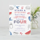 赤い白と青の4歳の誕生日(男の子または女の子) 招待状 (スタンド正面)