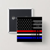 赤い白と青をサポート – Fire/EMS/Police 缶バッジ (正面&裏面)