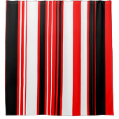 赤い白と黒のストライプ シャワーカーテン (正面)