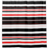 赤い白と黒のストライプ シャワーカーテン (正面)