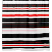 赤い白と黒のストライプ シャワーカーテン (正面)