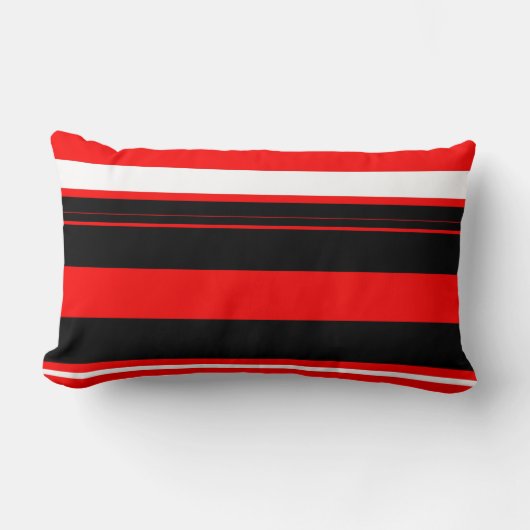 赤い白と黒のストライプ ランバークッション (正面)