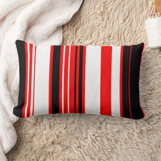 赤い白と黒のストライプ ランバークッション (ブランケット)