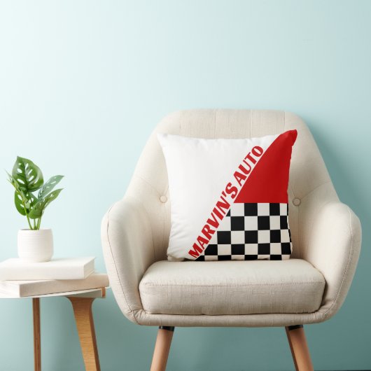 赤い白と黒のチェッカーレーステーマと名前 クッション (椅子)