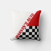 赤い白と黒のチェッカーレーステーマと名前 クッション (正面)
