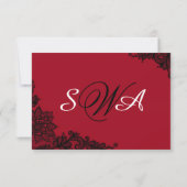 赤い白と黒のレースRSVPエレガントカード 出欠カード (裏面)