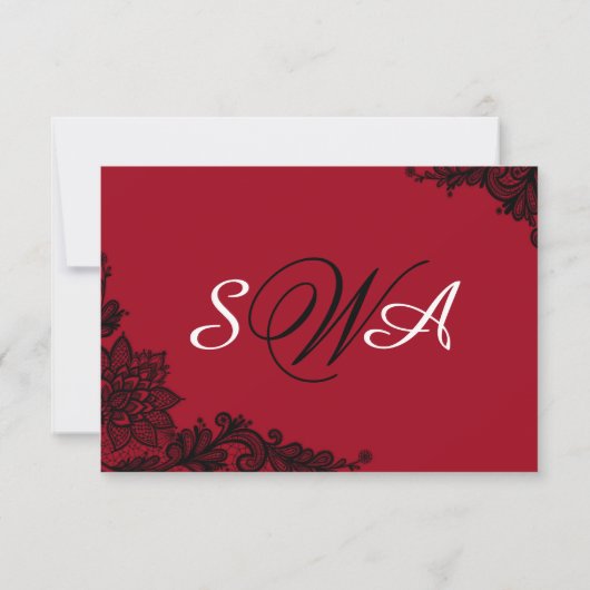 赤い白と黒のレースRSVPエレガントカード 出欠カード (裏面)