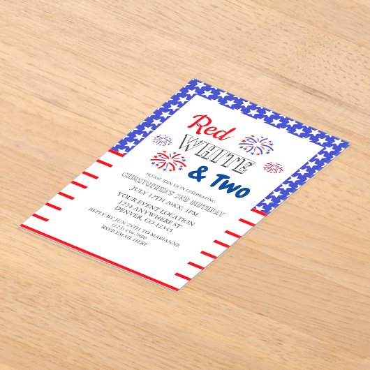 赤い白と2歳の誕生日 アクリル招待状 (レイダウン)