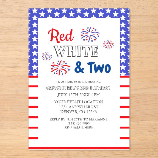 赤い白と2歳の誕生日 アクリル招待状 (正面)