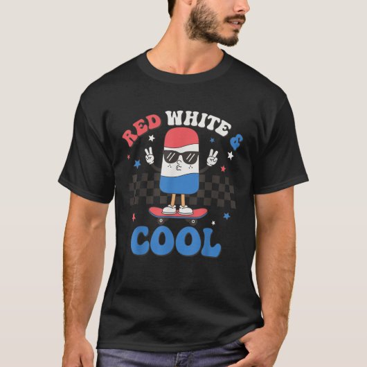 赤い白と7月のクールポプシクル・アイスクリーム Tシャツ (正面)