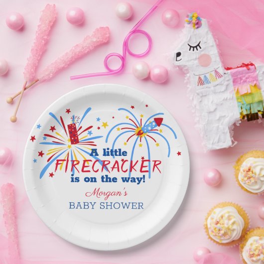 赤い白と7月の赤ちゃんシャワーの期限4日 ペーパープレート (パーティー)