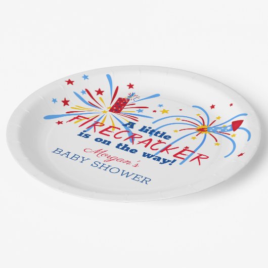 赤い白と7月の赤ちゃんシャワーの期限4日 ペーパープレート (アングル)