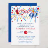 赤い白と7月の赤ちゃんシャワーの期限4日 招待状 (正面/裏面)